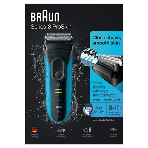 Brivnik Braun Series 3 ProSkin 3045s, vodoodporen, polnilna baterija, modro-črn