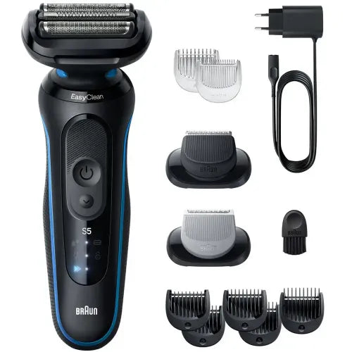 Brivnik Braun Series 5 52-B1650s, 60 min delovanja, 60 min polnjenja, mokra&suha uporaba, črna/modra