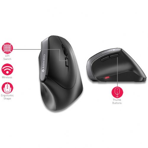 Ergonomska miška Cherry MW 4500 RF, brezžična, optična, USB-sprejemnik, 1200 DPI, desna, črna