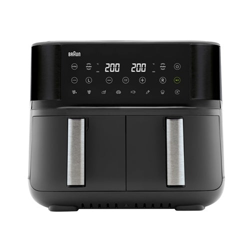 Friggitrice ad aria Braun TwinCook 3 nera (opaca), 2 cestelli da 4 l, 2850 W, display LCD, 8 programmi.