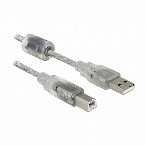 Delock cable USB A-B 5m double shielded transparent with ferrite 83896