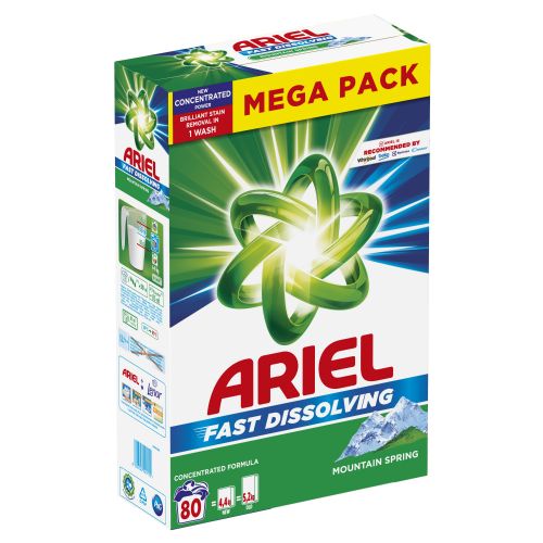 Ariel Mountainrain Spring Laundry Detergent, Powder, 4.4 kg, 80 washes