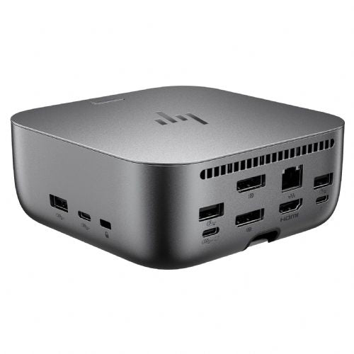 Docking station per laptop HP Thunderbolt 4 Ultra Dock G6 da 180 W con 3 porte USB-C, 5 porte USB-A, 2 porte DisplayPort, HDMI e connettore di rete.