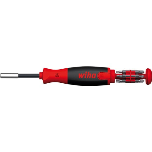 Wiha screwdriver bit holder with bit magazine LiftUp 25, 1/4" (black/red, 13-piece, magnetic)