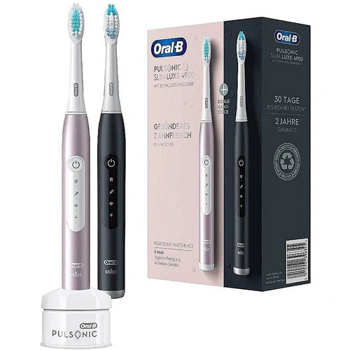 Električna zobna ščetka Oral-B Pulsonic Slim Luxe 4900, dvojno pakiranje, rožnato zlata/črna
