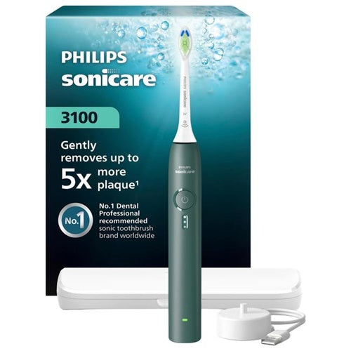Električna zobna ščetka Philips Sonicare 3100 Series HX4033/26, sonična tehnologija, 3 stopnje intenzivnosti, litij-ionska baterija, do 14 dni delovanja, zeleno-bela