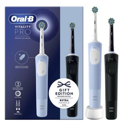 Električna zobna ščetka Oral-B Vitality Pro D103 Duo, 3 načini, Li-Ion, časovnik, modra in črna