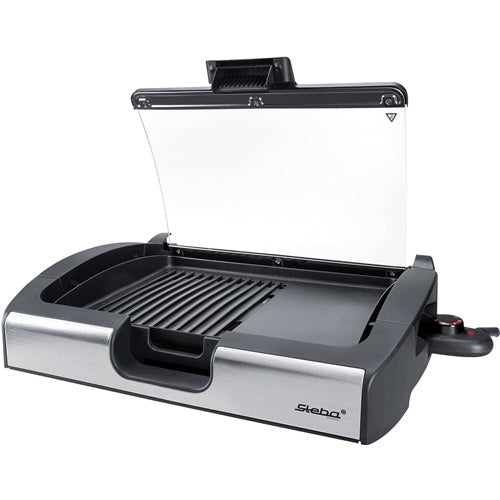 Griglia elettrica Steba BBQ VG 200 nera, 2200 W, coperchio in vetro, controllo continuo della temperatura, piastra antiaderente.