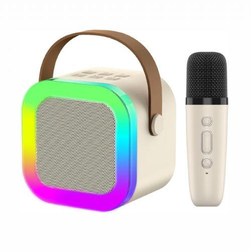 Set za karaoke Extralink otroški mini karaoke LED zvočnik 1x mikrofon bel zvočnik, 1x mikrofon, Bluetooth, AUX, reža za SD kartico, RGB osvetlitev