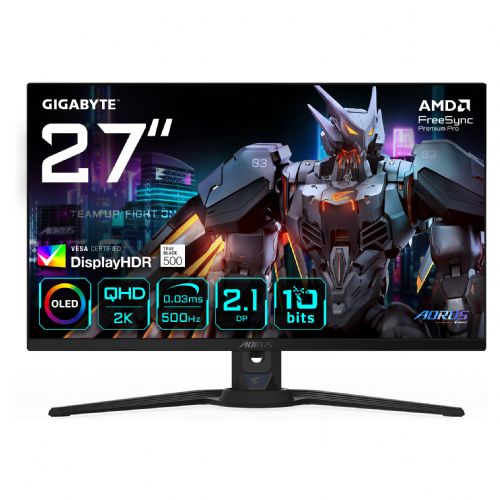 Monitor Gigabyte AORUS FO27Q5P QD-OLED 67,8 cm (27"), QHD, 2560 x 1440, 16:9, 300 cd/m², 500 Hz, FreeSync Premium Pro, G-Sync kompresija, črna