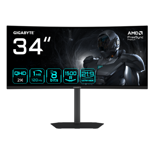 Gigabyte G34WQCA 34-inch curved VA monitor, WQHD 3440×1440, 21:9, 1500R, 4000:1 contrast