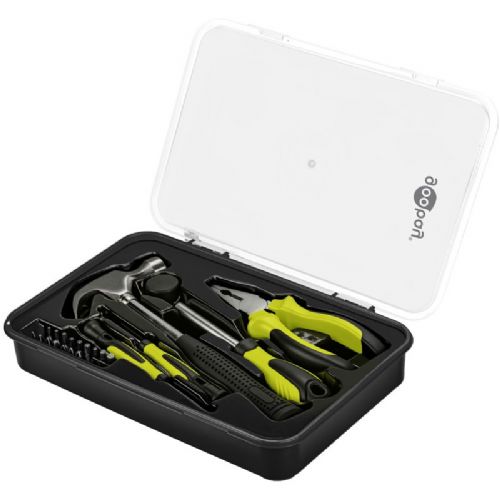 Goobay Starter Tool Sets 26-piece - hammer, pliers, precision screwdriver, 20 steel bits, compact housing
