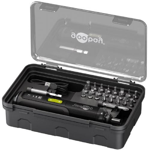 Goobay cordless screwdriver 28-piece set, 5V, 3-stage torque, LED lighting, mini compact design