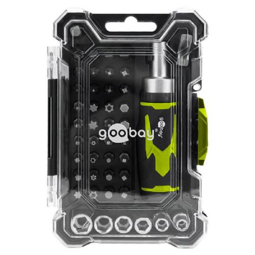 Goobay Tool Sets 43-Piece Ratchet Screwdriver Set with S2 Bits, Magnetic Holder, Robust Box