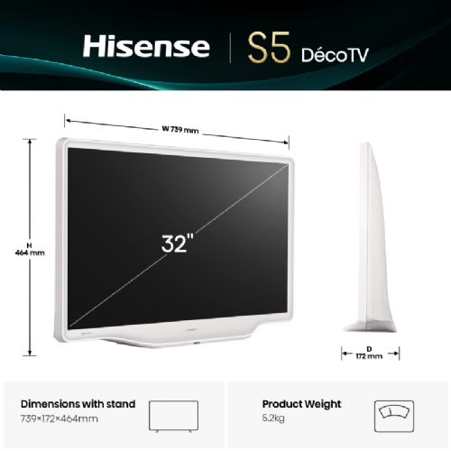 Televizor Hisense 32S5Q, 80 cm (32"), FHD QLED, 60 Hz, VIDAA Smart TV, Dolby Atmos, Morandi bela