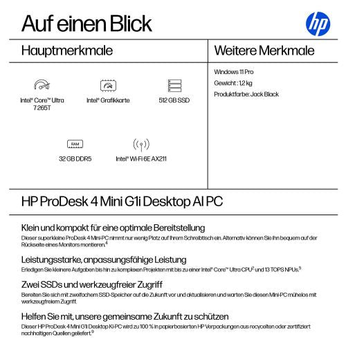 Računalnik HP PRODESK 4 MINI G1I U7-265T 9821281770 + DE tipkovnica