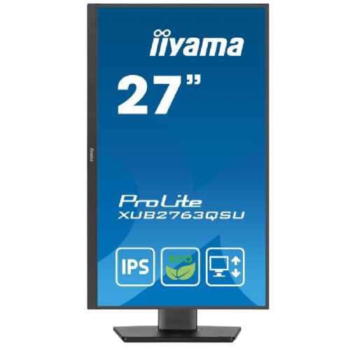 Monitor Iiyama ProLite XUB2763QSU-B1, 68,6 cm (27"), 2560 x 1440 (QHD), 16 : 9, IPS, 350 cd/m2, 2 ms, 100 Hz, HDMI, DP, USB, zvočnik, pivot, črn