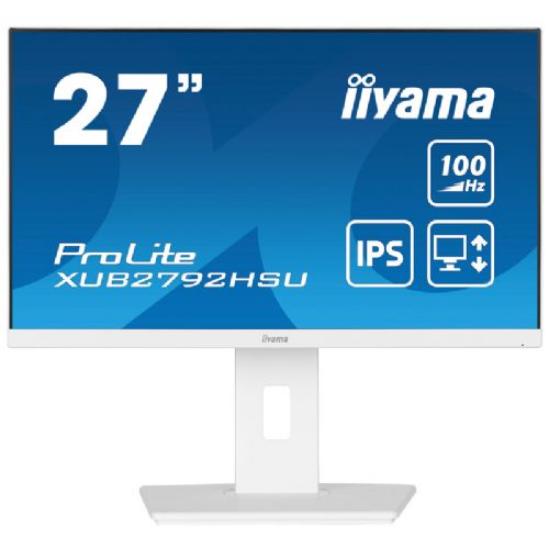 Monitor Iiyama Prolite XUB2792HSU-W6 68,58 cm (27"), 1920x1080 (FHD), IPS, 250cd/m2, 16:9, 100Hz 0,4ms HDMI DP USB LS Pivot Vesa, bianco