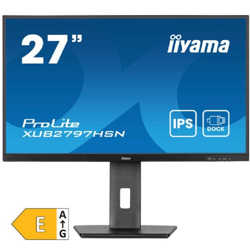 Monitor Iiyama ProLite XUB2797HSN-B2, 68,6 cm (27"), 1920 x 1080 (FHD), IPS, 300 cd/m2, 16 : 9, 1 ms, 100 Hz, HDMI, DP, USB-C (65 W), zvočnik, pivot, črn