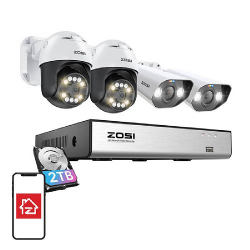IP kamera ZOSI 2 kom C296 WiFi 5MP &amp; 2 kom C182 WiFi 8MP + NVR 8ch + 2TB HDD
