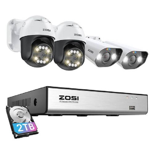 IP kamera ZOSI 2 kom C296 WiFi 5MP &amp; 2 kom C182 WiFi 8MP + NVR 8ch + 2TB HDD