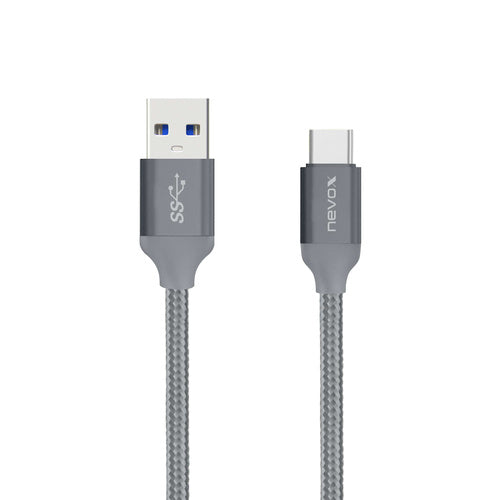 Nevox USB 3.2 Gen 1 data cable, USB-A plug &; USB-C plug (gray, 2 meters, with sleeve)