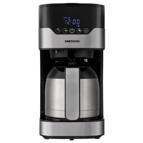 Medion MD18458 coffee machine, stainless steel, thermos, 8 cups, LCD display, permanent filter