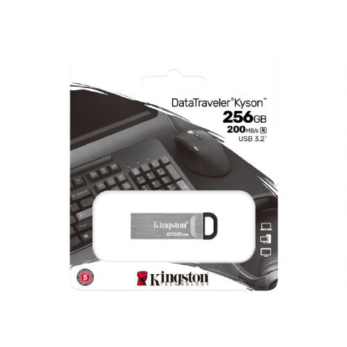 Chiavetta USB 256GB DJI Kingston DataTraveler Kyson ad alte prestazioni, USB 3.2, fino a 200 MB/s in lettura, alloggiamento in metallo, senza tappo