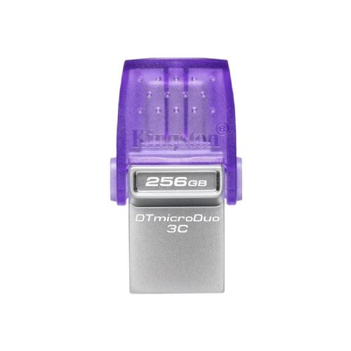 DJI DataTraveler microDuo 3C da 256 GB con interfaccia USB, velocità di trasferimento dati di 200 MB/s, porte USB-A e USB-C, cappuccio girevole, plug and play.