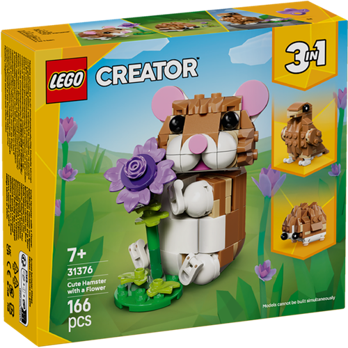 Lego Creator 3-in-1-Bausteinset: Niedlicher Hamster mit Blume, 166 Teile, ab 7 Jahren