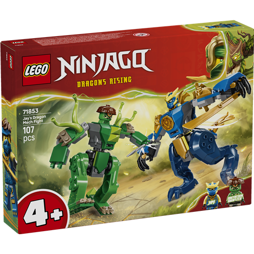 Kocke Lego Ninjago Dvoboj z Jayevim zmajskim robotom, 107 kos, od 4. let (71853)
