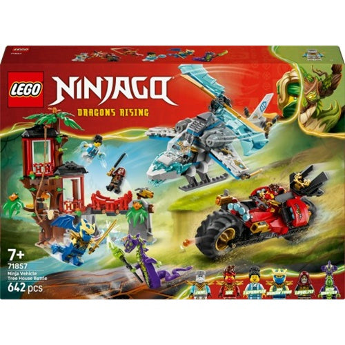 Kocke  Lego Ninjago Obračun v hišici na drevesu z nindža motorjem, 642 kock, od 7. let (71857)