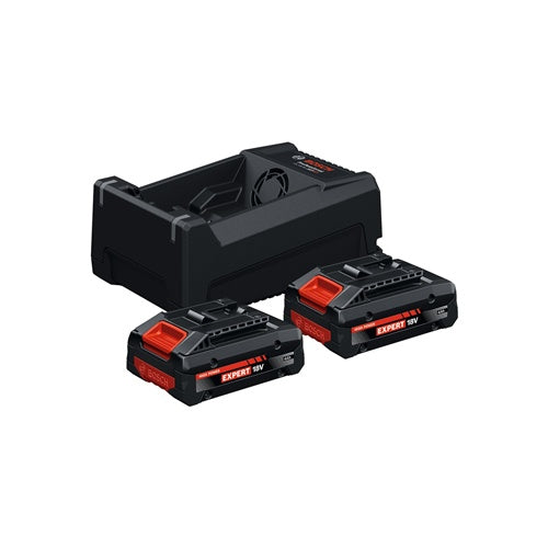 Bosch EXPERT EXBA 18V-40 battery and charger set 2x 4Ah lithium-ion batteries, GAL 12V/18V-80 charger, AMPShare Alliance, LED indicator