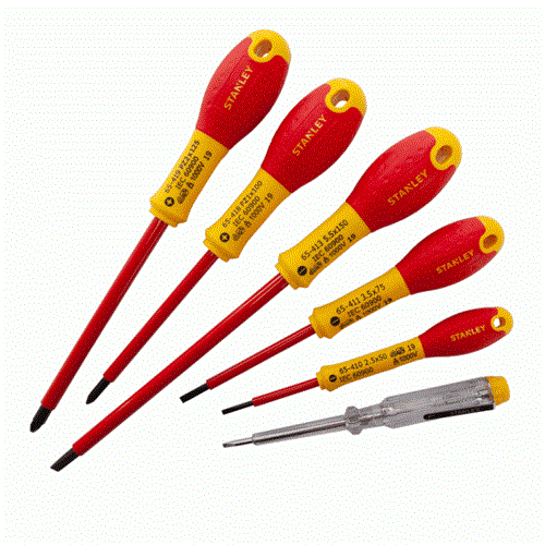 Stanley FATMAX screwdriver set, 6 pieces (red/yellow, insulated, including voltage tester)
