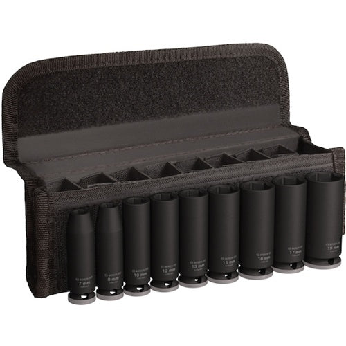 Bosch PRO Impact 3/8" socket set, 9-piece, chrome-molybdenum, hexagon, long version, phosphated