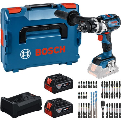 Bosch tool set: 18 volt cordless impact drill/driver, 110 Nm, with 2 batteries 5.0 Ah and bit set in L-BOXX (in box)