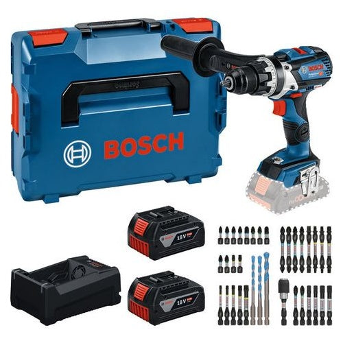 Bosch tool set: 18 volt cordless drill/driver, 110 Nm, with 2 x 5.0 Ah batteries, charger and bit set (in box)