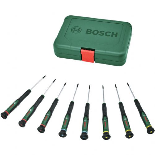 Bosch Precision Screwdriver Set, 8 Pieces (Green-Black, Slotted, Torx and Phillips)