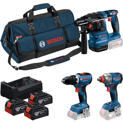 Bosch GBH 18V-22/GSR 18V-65/GDX 18V-285 tool sets, 18V, 3x 5.0Ah battery, SDS-plus, professional bag