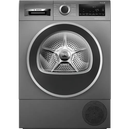 Kondenzacijski sušilni stroj s toplotno črpalko Bosch WQG2450R10, Serija 6, autoDry, 9 kg, A++,59,8 x 84,2 x 61,3 cm, srebrna/temno siva