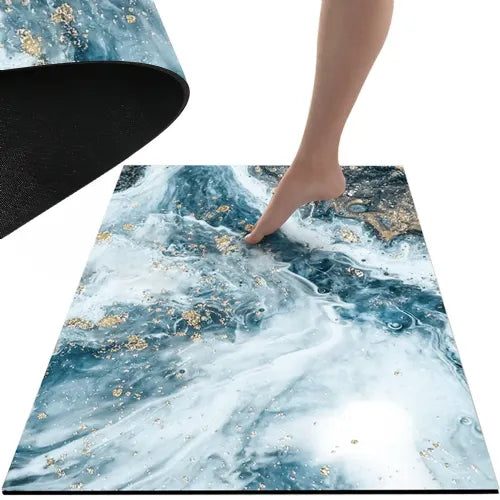 Washable non-slip bathroom rug 80x50cm blue marble