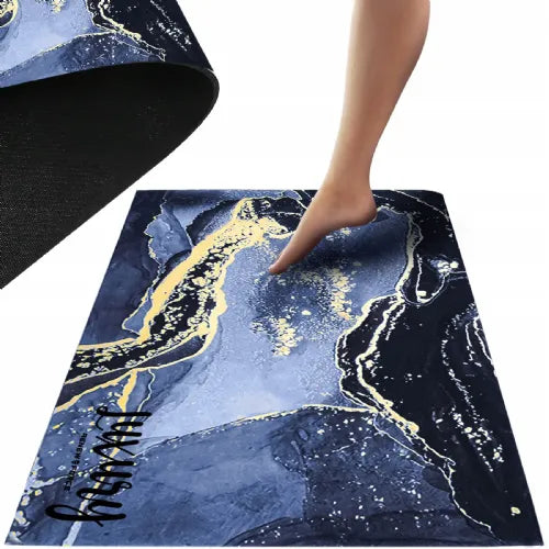 Washable non-slip bathroom rug 80x50cm navy marble
