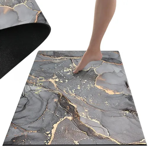 Washable non-slip bathroom rug 80x50cm grey marble