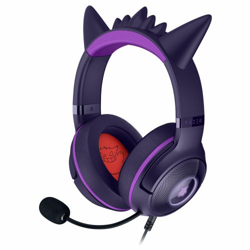 Slušalke Razer Kraken Kitty V2 Pokémon Gengar Ed. lila, USB-A, RGB osvetlitev, over-ear, vgrajen mikrofon