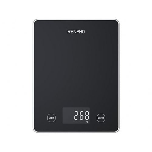 Renpho Calibra 1L kitchen scale, black, capacity 10 kg, LCD display, tempered glass, automatic shut-off, Gennec application