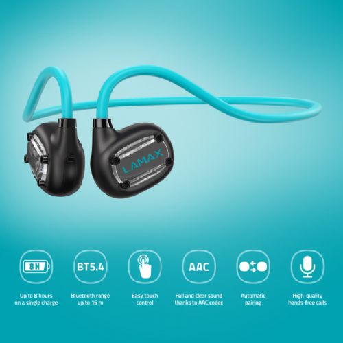 Slušalke LAMAX AirTrack1, Bluetooth 5.4, 9,5 h baterija, IPX5 vodoodporne, ergonomska zasnova, črne