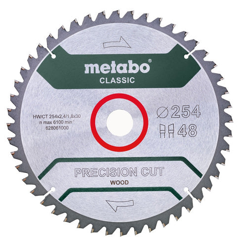 Metabo Precision Cut Wood Classic circular saw blade 254x30 mm, 48 teeth, HM, -5° angle, for wood