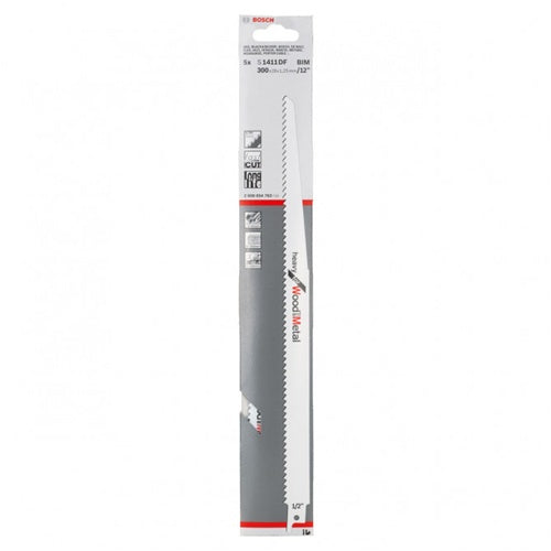 Bosch S 1411 DF sabre saw blade 300 mm, for wood and metal, 5 pieces, universal clamping system