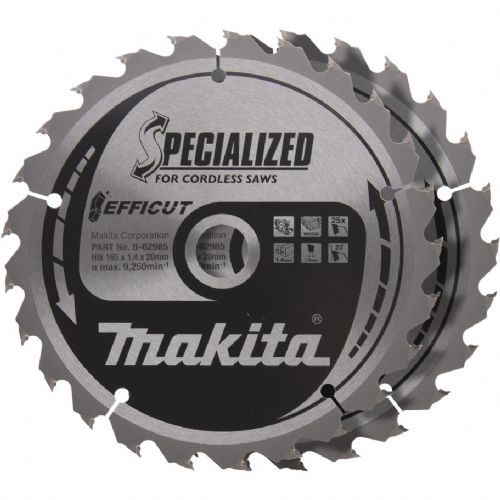 Makita EFFICUT B-62985-2 circular saw blade, Ø 165 mm, 25T (2 pieces, bore 20 mm, for cordless saws)