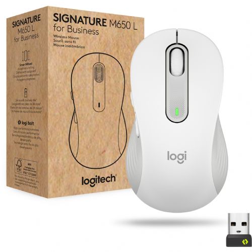 Brezžična miška Logitech Signature M650 for Business Mouse Bluetooth 2,4 GHz Bolt USB sprejemnik umazano bela